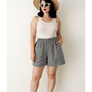 Gingham Pull On Shorts M/L High Waisted Stretch Coastal Grandma Jantzen Vintage